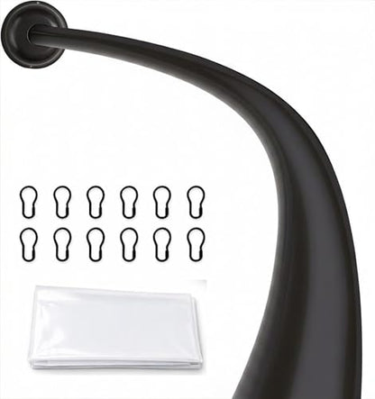 Shower Suite by Utopia Alley – Rustproof Aluminum Curved Shower Curtain Rod Combo Set with Liner & 12 Hooks, Adjustable 45–72 Inch Wall Mount Rod, Matte Black Finish - color: Black