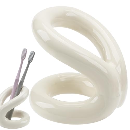 Toothbrush Holder, Knot-Shaped Minimalist Toothbrush Storage, Ceramic Stylish Toothbrush Organizer, Decorative Stand for Bathroom Sink and Countertop (White) - color: White