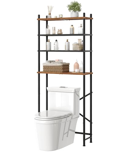 HOOBRO Over the Toilet Storage, 4-Tier Over Toilet Bathroom Organizer, Freestanding Above Toilet Shelf with Adjustable Feet, Space Saving, Easy to Assemble, Rustic Brown and Black BF64TS01