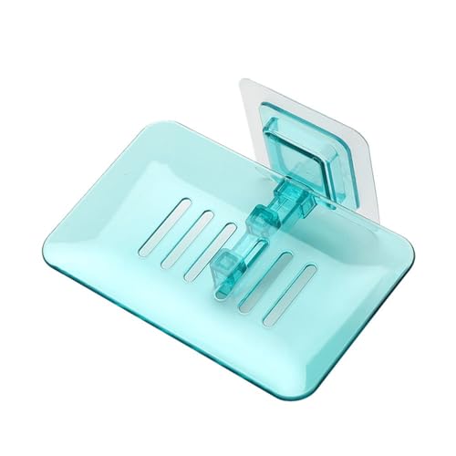 Wall Mounted Hollow Design, Waterproof Soap Stand Holder with Adhesive Sticker No-Drilling Soap Holder Ideal for Kitchen, Bathroom (Blue, 13.5x8.7cm) - color: Blue