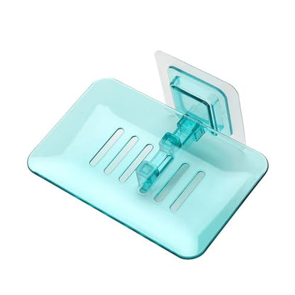 Wall Mounted Hollow Design, Waterproof Soap Stand Holder with Adhesive Sticker No-Drilling Soap Holder Ideal for Kitchen, Bathroom (Blue, 13.5x8.7cm) - color: Blue