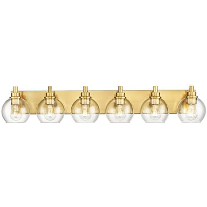 6-Light Brushed Gold Bathroom Vanity Light, Clear Glass Globe Shade | 38" modern bathroom light fixtures over mirror, E26 base, bulbs not included, VL195-BG-6 - color: Brushed Gold, Clear Glass, size: 6-light