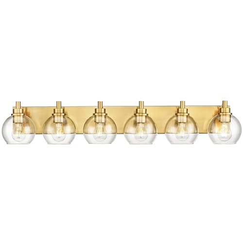 6-Light Brushed Gold Bathroom Vanity Light, Clear Glass Globe Shade | 38" modern bathroom light fixtures over mirror, E26 base, bulbs not included, VL195-BG-6 - color: Brushed Gold, Clear Glass, size: 6-light