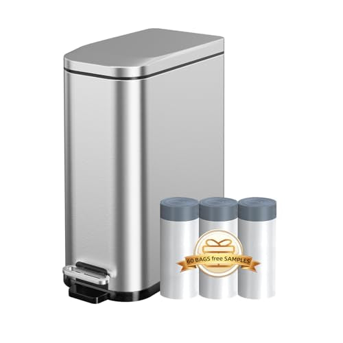 KdbK Bathroom Trash Can with Soft Close Lid, 15L/ 4 GallonRectangular Trash Can with Removable Wastebasket, Step Pedal, Slim Wastebasket for Bedroom, Home Office,Silver - color: Silver