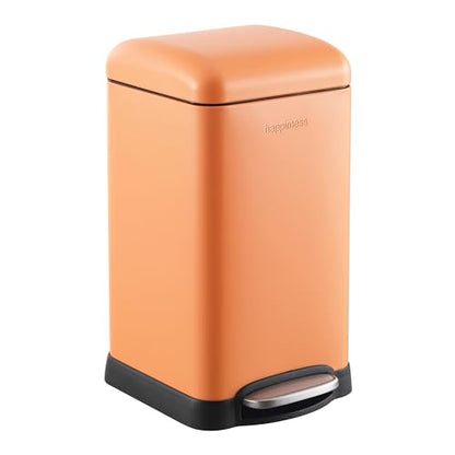 happimess Betty Retro Mini 3.2 Gal Step Trash Can, Carrot Cake | Soft-Close Lid, Removable Liner, Iron, Hands-Free Pedal, Satin Finish, Non-Skid Base, Built-In Damper, Modern, Minimalistic - color: Carrot Cake