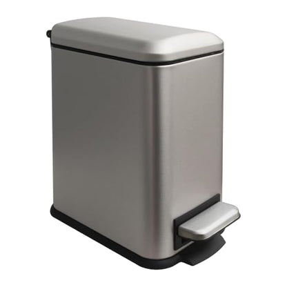 Bathroom Trash Can, Small Trash Can with Lid, Grey Garbage Can | 1.3 Gallon Trash Can with Removable Liner, Soft Close lid & Step Pedal, Stainless Steel Trash Can for Bathroom,Bedroom,Office - color: Grey
