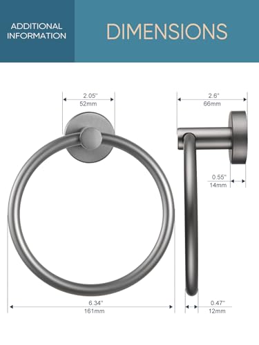 Cobbe Towel Ring, Hand Towel Holder for Bathroom Wall Mounted, Bathroom Towel Rack Round, Towel Hanger for Bathroom, Kitchen, Rv (Gunmetal Grey)