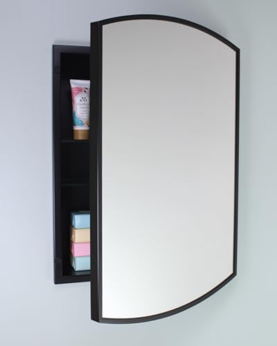 16x20 Harper Crescent Metal Framed Rectangle Recessed Bathroom Medicine Cabinet, Arced Mirror, 14x18 in-Wall Opening, Adjustable Glass Shelves, Magnet Close, Black - color: Black, size: 16x20