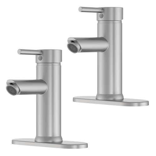 2 Pack Bathroom Faucet for 1 or 3 Holes, Brushed Nickel, Brass | Single Handle Bathroom Sink Faucets, Modern Commercial Lavatory Vanity Faucet,with Deck Plate and Supply Line, Pop Up Drain - color: Brushed Nickel X 2