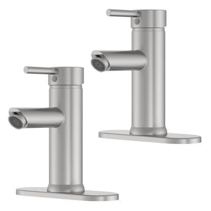 2 Pack Bathroom Faucet for 1 or 3 Holes, Brushed Nickel, Brass | Single Handle Bathroom Sink Faucets, Modern Commercial Lavatory Vanity Faucet,with Deck Plate and Supply Line, Pop Up Drain - color: Brushed Nickel X 2