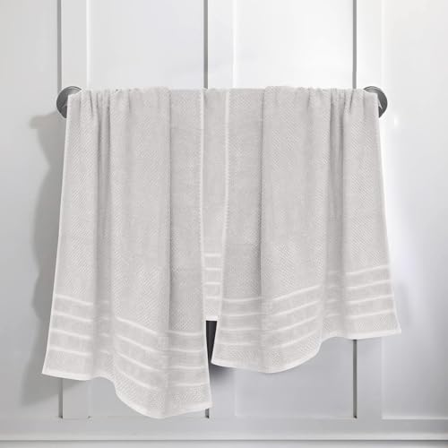 Feather & Stitch 100% Cotton 625 GSM Bath Towel Set of 6, Ultra Soft Highly Absorbent 2 Bath Towels, 2 Hand Towels & 2 Washcloth - Luxury Quick Dry Shower Towels (Silver) - color: Silver