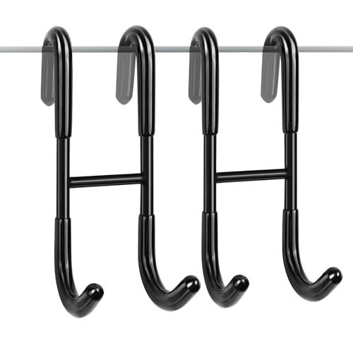 Over Shower Door Hooks for Towels (2 Pack) – Rustproof Stainless Steel Bathroom Hooks for Glass Shower Doors, No-Drill Hangers for Robes, Towels & Loofahs, Fits Framed and Frameless Doors - color: Black