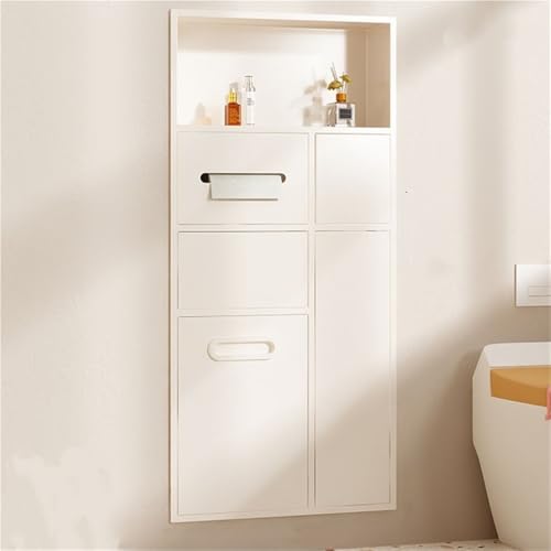 Recessed Toilet Niche with Trash Can and Paper Holder, Stainless Steel Wall-Mounted Bathroom Storage Cabinet, Modern Space-Saving Hidden Design for Bathroom, Kitchen, Hotel(White) - color: White