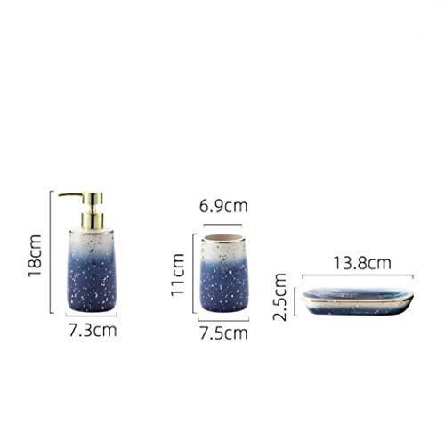 Ceramic Bathroom Accessories Set Gradient Blue 4 Pieces | Includes 2 Gargle Cups, 1 Soap Dish, 1 Ceramic Storage Jar, Suitable For Bathroom - color: Blue Set of 4