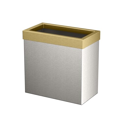 Gatco Small Bathroom Trash Can with Lid, Rectangle 3 Gallon Stainless Steel Wastebasket, Under Sink, Satin Nickel and Brushed Brass, for Bathroom, Bedroom, Office (1917B) - color: Satin Nickel / Brushed Brass