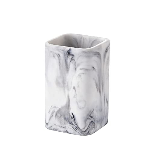 Toothbrush Holder for Bathrooms, White Marble Look Toothpaste and Makeup Holder, Brushes and Razors Holder, Vanity Bathroom Countertop Organizer, Toothbrush Cup - color: 3. White Marble