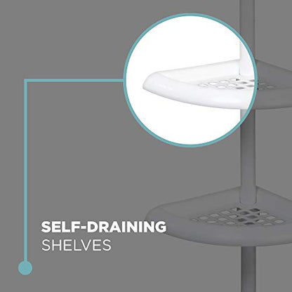 Zenna Home Tension Pole Shower Caddy, 4 Shelves, Adjustable, 60 to 97 Inch, White - style: 4 Shelves