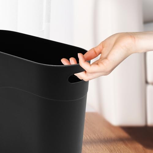 2 Pack 3.2 Gallon Plastic Trash Cans for Bathroom, Small Waste Bins with Handles, Compact Garbage Containers for Narrow Spaces, Recycle Wastebaskets for Office, Kitchen, Bedroom, Living Room (black) - color: black