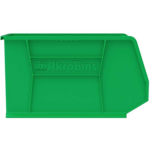 Akro-Mils 30265 AkroBins Plastic Storage Bins, 18"x8.25"x9", Green, 6-Pack | Space-Saving Stackable Bins for Garage, Pantry, Craft Organization - color: Green