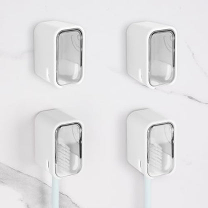 4 Pack Toothbrush Holders for Bathrooms Shower, Wall Mount Toothbrush Organizer with Cover, Self Adhesive Electric Toothbrush Storage, Quick Dry Toothbrush Hanger (Grey) - color: Grey