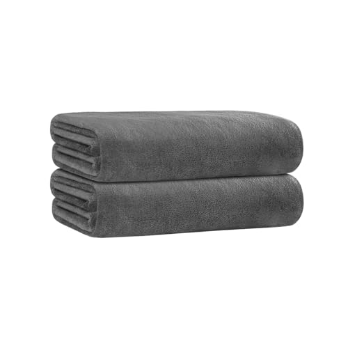 JML Quick Dry Microfiber Bath Towel, 30x60 Inches, Set of 2 | Large Absorbent Camping Towel for Gym, Yoga, Swimming - Lightweight with Loop, 7X Water Absorption, No Fading & No Lint - color: Microfiber Grey-light, size: 2 Pack (30 in x 60 in)