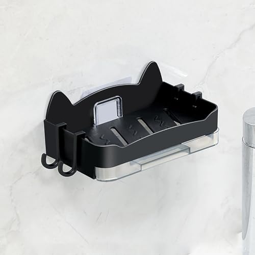 Cat Modeling Wall Mounted Holder, Drainage Dish for Bathroom with Cute Design, Sturdy Plastic Material, Practical Usage (Black) - color: Black
