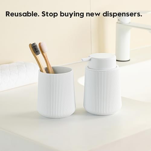 YAUKPH Striped Foaming Hand Soap Dispenser White | with Leak-Proof Pump for Bathroom and Kitchen Countertop 11oz - color: White, size: Foaming Dispenser