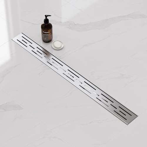 Neodrain 28-Inch Brushed Linear Shower Drain with Brick Pattern Grate | 304 Stainless Steel,Durable Bathroom Floor Drain,Rectangle Linear Drain with Hair Strainer & Adjustable Feet,CUPC certified - color: Stainless, size: 28 In