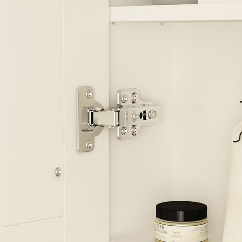 MOUMON Medicine Cabinet with LED Lighted Mirror, Anti-Fog, Wall-Mounted Bathroom Cabinet with Storage Shelves, Adjustable Lights, 2 Doors, White, 5.1”D x 35.4”W x 31.5”H