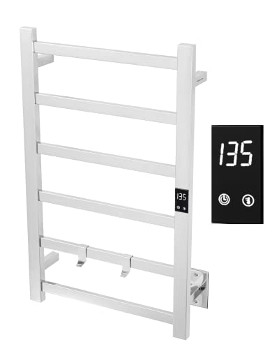 Electric Towel Warmer | Super Thin | with Timer & Temperature Multi-Level Adjustments | Hardwired & Plug-in | 6 Bar Polished Finish - color: Polished, size: 6-Bar
