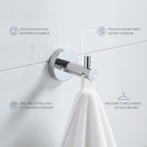 Wall Hook Stainless Steel Adhesive Mount for Bathroom Tile and Glass, Drill-Free Holder for Wet Towels and Robes (1 Piece) - size: 2.64 x 1.97 x 2.44 in