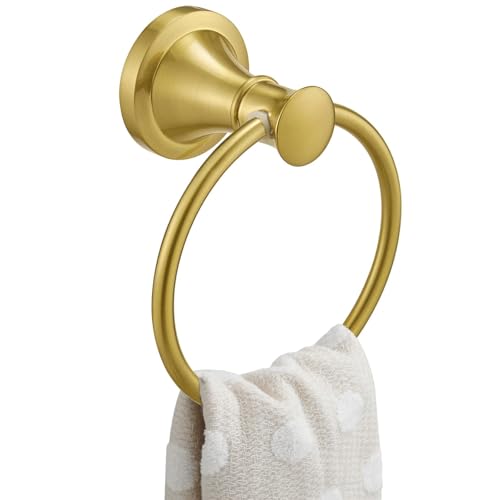 Towel Ring, Bathroom Hand Towel Holder Wall Mounted Brushed Gold | Modern Round, Heavy Duty Towel Rack Hanger, Hardware Accessory, SUS 304 Stainless Steel Rustproof for Bath, Kitchen, RV - color: Brushed Gold