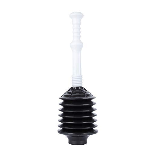 JS Jackson Supplies Professional Bellows Accordion Toilet Plunger, High Pressure Plunge Removes Heavy Duty Clogs from Bathroom Toilets, All Purpose Power Plunger, White & Black - color: White/Black
