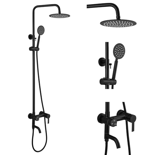 gotonovo Outdoor Shower Kit SUS304 Stainless Steel Matte Black | Outside Shower Fixtures,8’’ Rain Head with Handheld Sprayer,Swivel Tub Spout,Indoor/Outdoor,Poolside,Backyard,Garden,Beach - color: Black