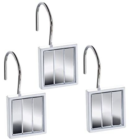Creative Scents Quilted Mirror Shower Curtain Hooks Decorative | Set of 12 | White Shower Curtain Rings - style: Shower Curtain Hooks