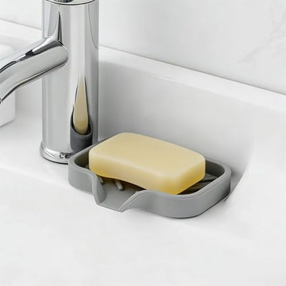 1pc Countertop Sink Scrubber Drain Pad for Brush Sponge and Soap, Silicone Kitchen Sink Tray, Soap Dish Holder with Drain Tip, Home Kitchen Bathroom Accessory