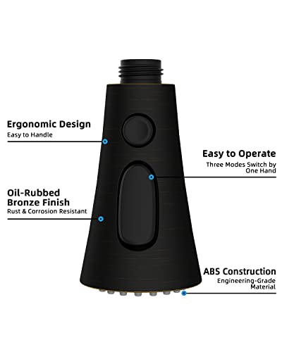 Hibbent 3-Function Pull Down Kitchen Faucet Head Replacement with 12 Adapters, NSF/ANSI/CAN 61 & CUPC Certified Sink Spray Nozzle, Compatible with Moen, Delta, Kohler Faucets, Oil-Rubbed Bronzed - color: Oil Rubbed Bronze