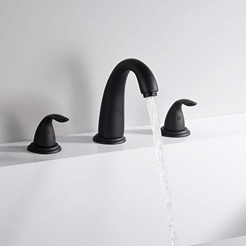 SUMERAIN Matte Black 3 Hole Roman Tub Faucet with Valve | Deck Mount, 2 Handle, Bathtub Faucet, High Flow, Classic, for Bathroom - color: Matte Black, size: 4-29/32" spout reach