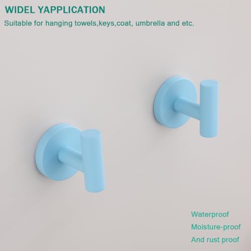 Towel Hooks for Bathrooms,Clear Sky Blue Wall Mount Hooks SUS 304 Stainless Steel Coat Hook Robe Hook Towel Hook 2 Count for Kitchen,Bedroom (Drilling),SE96006-8CKB - color: Clear Sky Blue