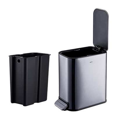 RED FACTOR Slim 1.3 Gallon Stainless Steel Pedal Trash Can with Soft Close Lid for Narrow Spaces – Small Wastebasket Bin with Removable Inner Bucket (Metallic Grey) - color: Metallic Gray