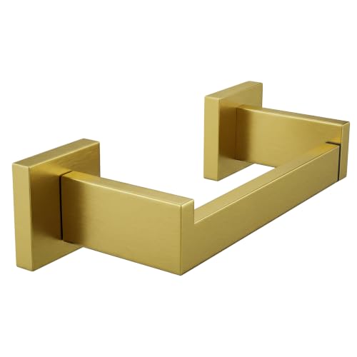 Toilet Paper Holder Wall Mount Brushed Gold Stainless Steel | Toilet Tissue Roll Holder Bathroom Square Toilet Paper Towel Roll Holder Double Post Pivoting Tissue Handle - color: Brushed Goled