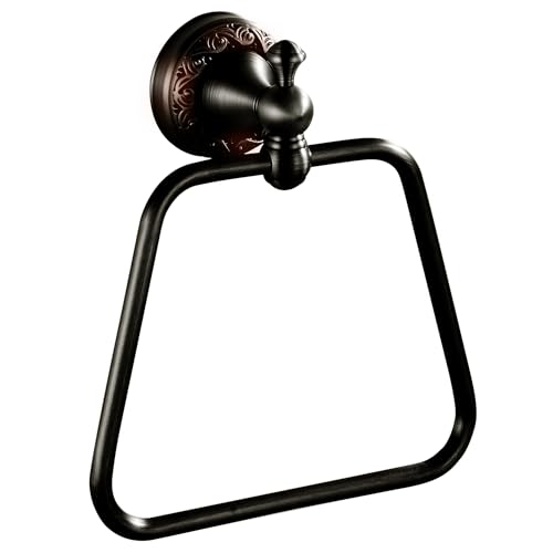 Oil Rubble Bronze Brass Bath Trapezoidal Towel Ring Towel Holder, Wall Mounted Black Bathroom Hardware Accessories, Pattern Carving Design - color: Trapezoidal Towel Ring