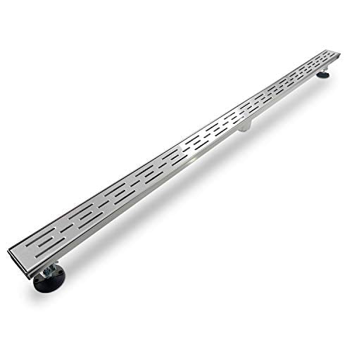 SaniteModar Linear Shower Drain 72 inch Brushed with Brick Pattern Grate | AISI 304 Stainless Steel Brushed Linear Dain Rectangle Shower Floor Drain with Hair Strainer and Leveling Feet - size: 72 inch