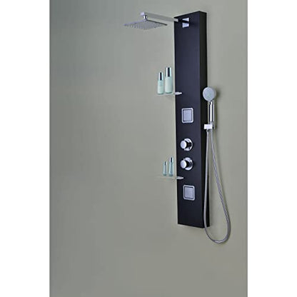 ANZZI Shower Head Panel Tower System, Ronin, Black Aluminum, 2 Turbo Jetted | Includes Two Adjustable Body Spray Jets For Targeted Water, Constructed From Stainless Steel With A Matte Finish - color: Matte Black, style: 2 Jets