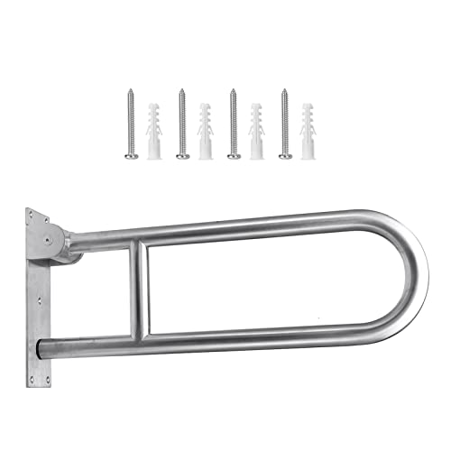 Flip-Up Bathroom Grab Bar 304 Stainless Steel Toilet Safety Handrails 23.6 Inch Foldable Handicap Grab Rail Shower Assist Support for Elderly Seniors Disabled Pregnant,Frosted - color: Frosted
