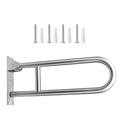 Flip-Up Bathroom Grab Bar 304 Stainless Steel Toilet Safety Handrails 23.6 Inch Foldable Handicap Grab Rail Shower Assist Support for Elderly Seniors Disabled Pregnant,Frosted - color: Frosted