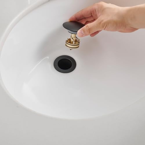 Bathroom Sink Drain, 1-1/2" to 1-3/4", Matte Black | Bathroom Sink Stopper with Overflow Pop Up Drain Assembly Stopper, Vessel Vanity Lavatory Commercial Bath Brass - color: Black