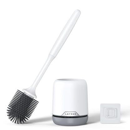 Silicone Toilet Brush and Holder, Bathroom Cleaner Brush Set, Non-Slip Handle Toilet Bowl Brush with TPR Soft Bristle, Wall Mounted/Floor Standing | Bathroom Cleaner Brush Set, Non-Slip Handle Toilet Bowl Brush with TPR Soft Bristle, Wall Mounted/Floor St