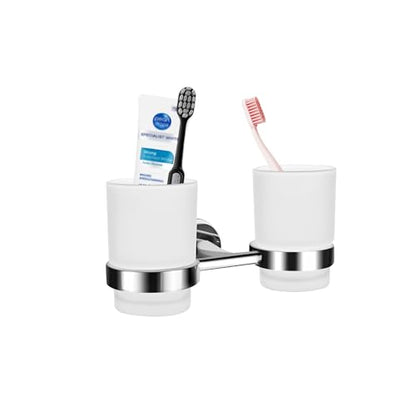 Wall Mounted Toothbrush Holders Set | Stainless Steel Bathroom Tooth Brush Holder, with 2 Glass Toothpaste Cups, Toothbrush Caddy Storage, for Kids & Adult, Couple - size: Couple