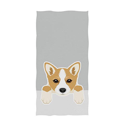 Naanle Cute Cartoon Welsh Corgi Dog Print Soft Absorbent Guest Hand Towels for Bathroom, Hotel, Gym and Spa (16 x 30 Inches,Gray) - color: Welsh Corgi Dog
